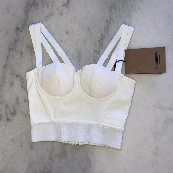 Burberry White Logo Hem Elastane Corset Top in White - Picture 6 of 16